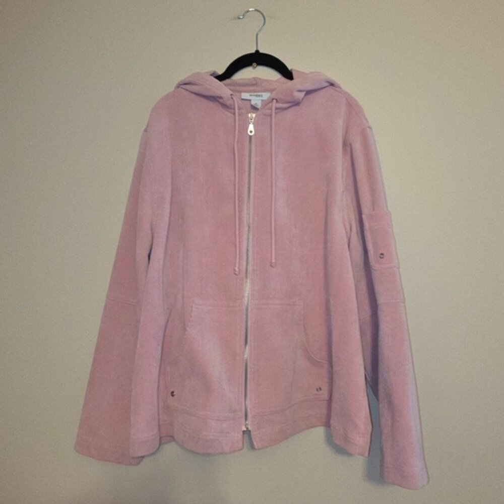 Dressbarn Women Pink Corduroy Zip Up Jacket Hoodie